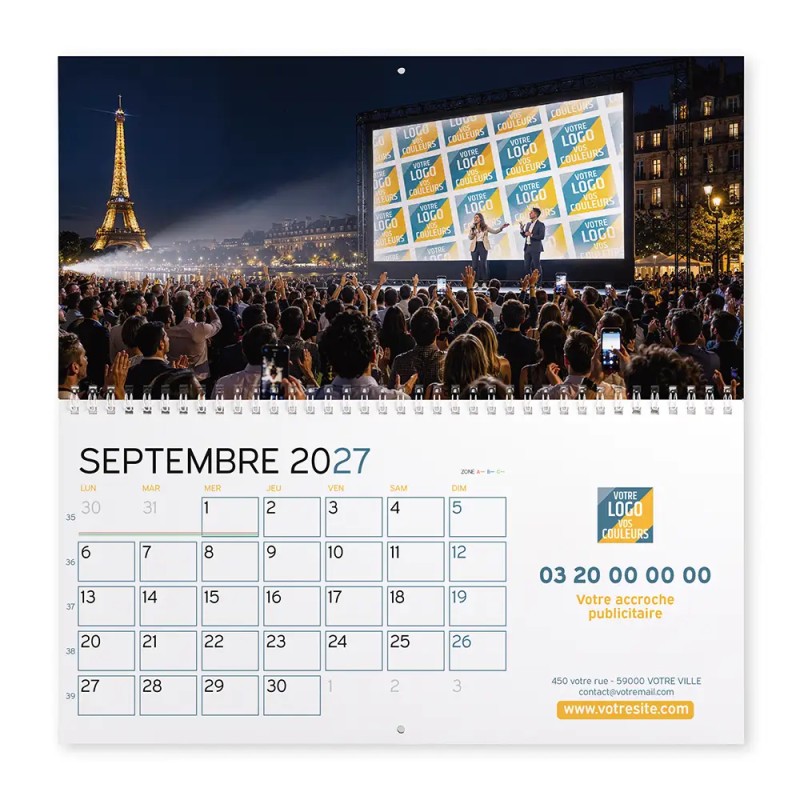 Calendrier mural (33x32 cm) personnalisé - Logo intégré Grandiose