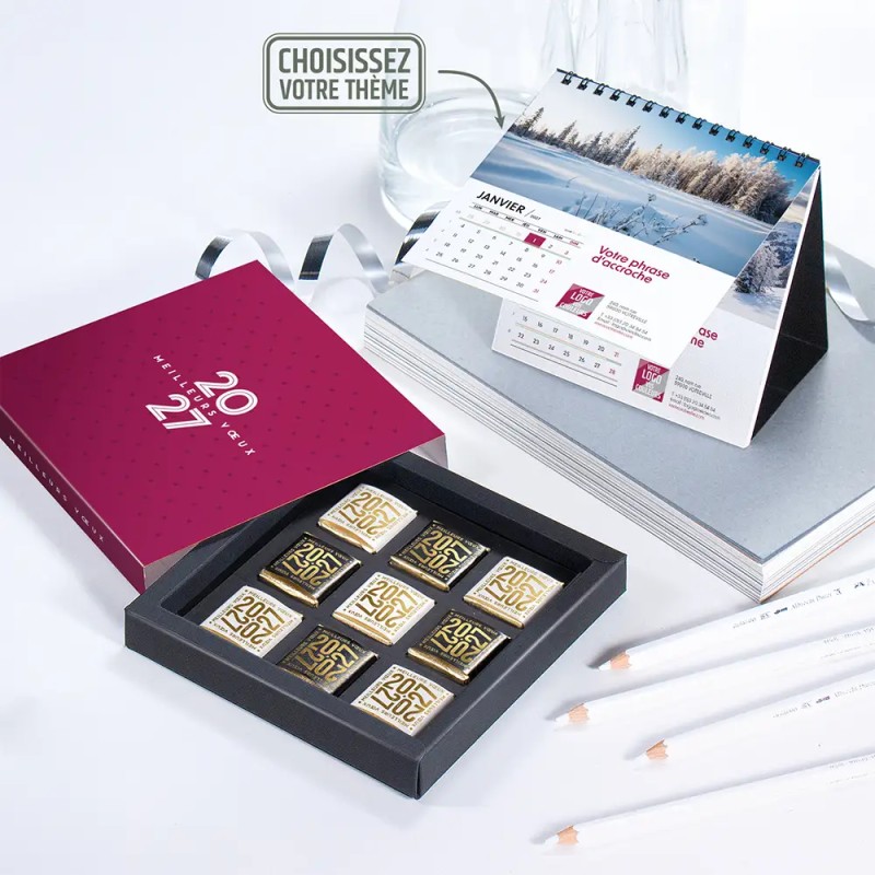 Coffret personnalisé calendrier et 9 chocolats - Duologie Lattice