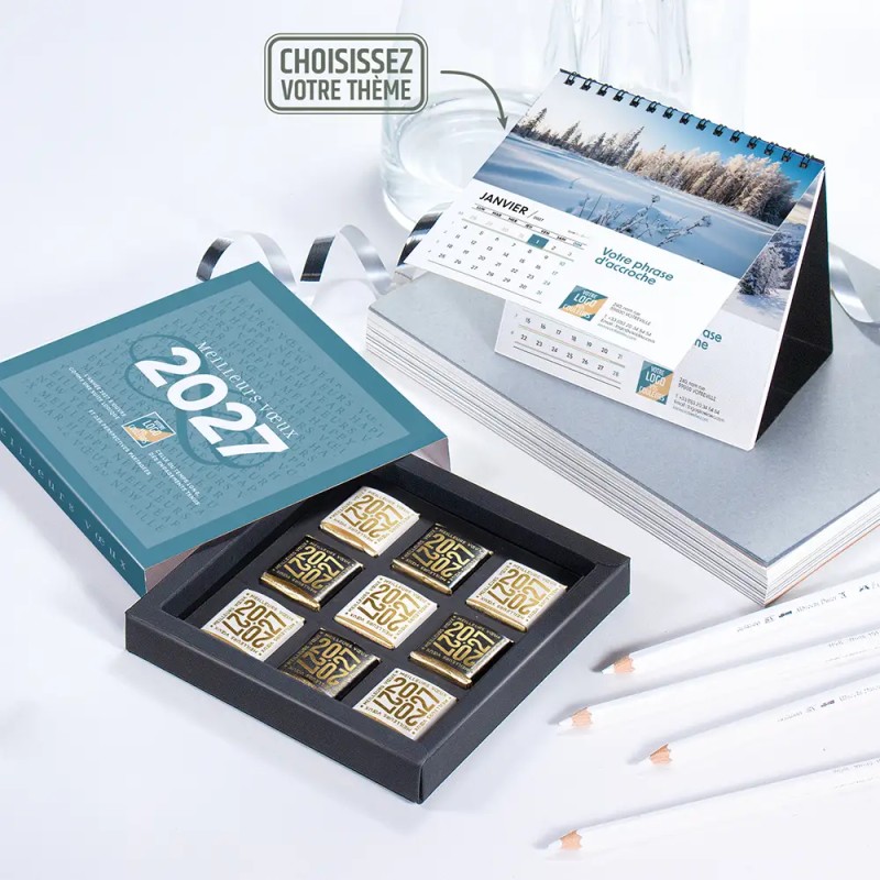 Coffret personnalisé calendrier et 9 chocolats  - Duologie Arabesque