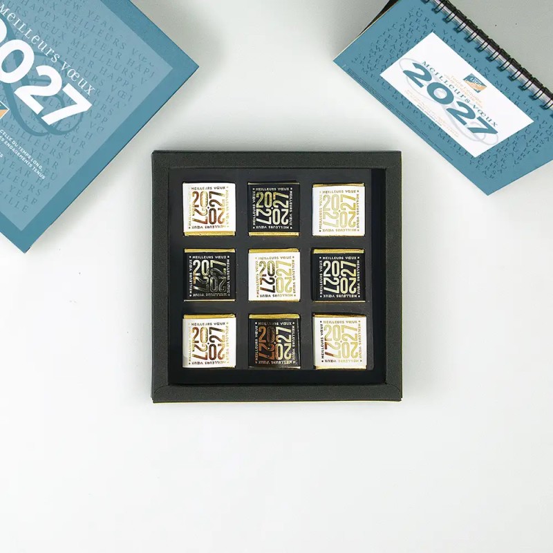 Coffret personnalisé calendrier et 9 chocolats  - Duologie Arabesque