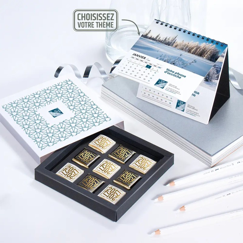 Coffret personnalisé calendrier et 9 chocolats - Duologie Alinéa