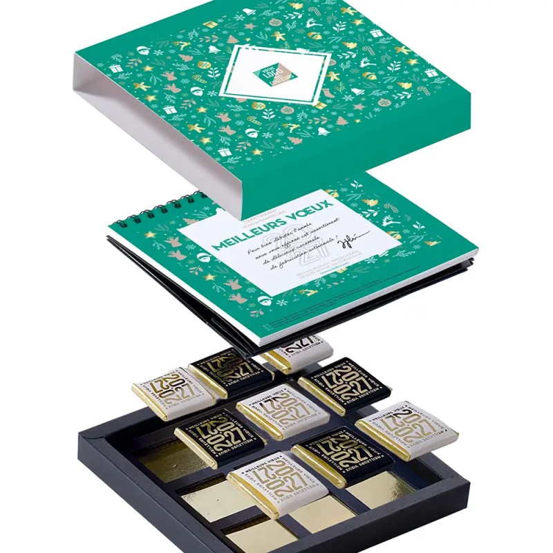 Coffret personnalisé calendrier et 9 chocolats - Duologie Réveillon