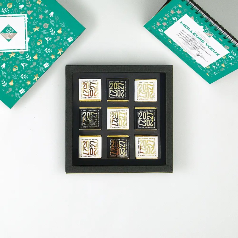 Coffret personnalisé calendrier et 9 chocolats - Duologie Réveillon