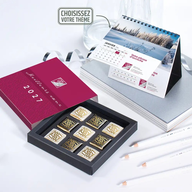 Coffret personnalisé calendrier et 9 chocolats  - Duologie Typo