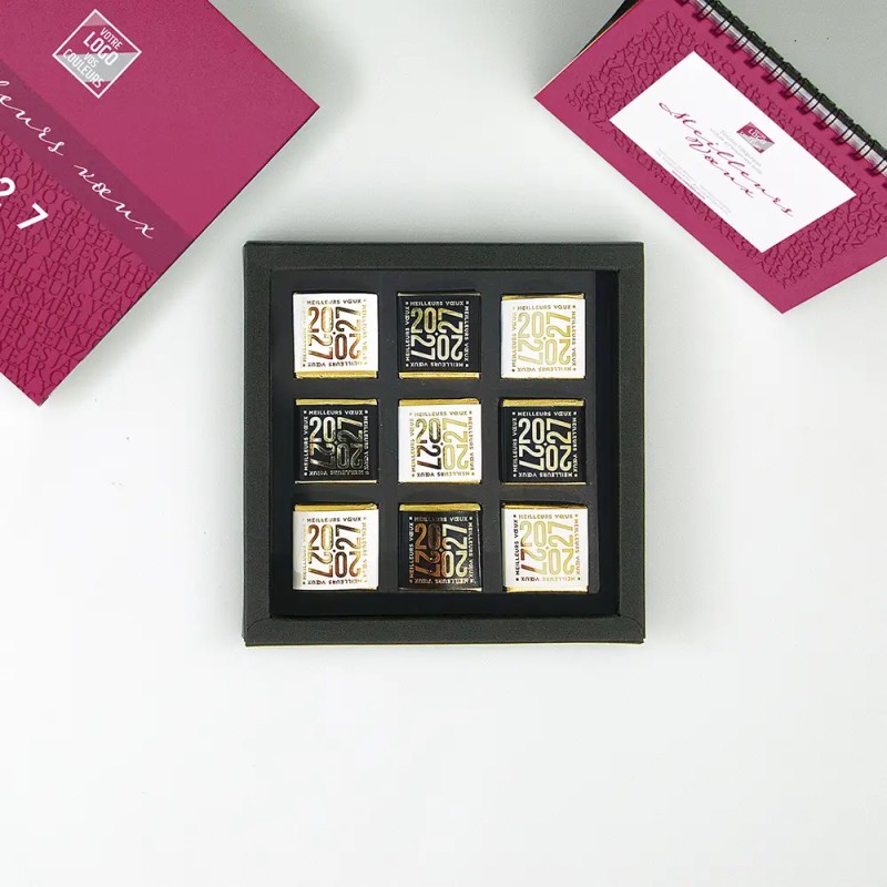 Coffret personnalisé calendrier et 9 chocolats  - Duologie Typo