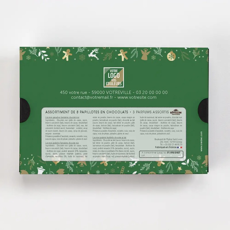 Coffret personnalisé avec calendrier et papillotes de chocolat - Calcao Réveillon