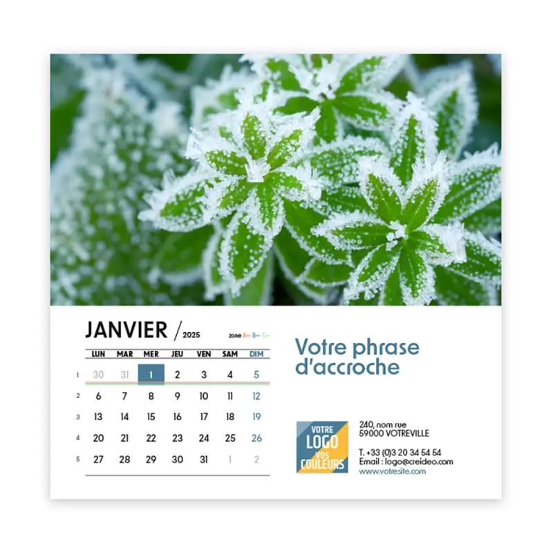 Photo de janvier du calendrier chevalet carré personnalisé