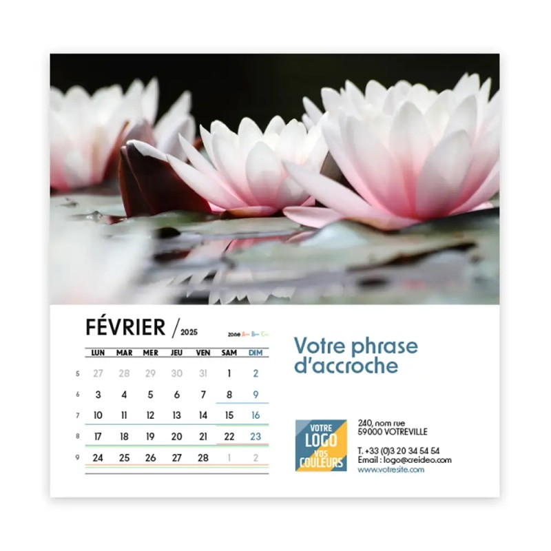 Photo de février du calendrier chevalet carré personnalisé