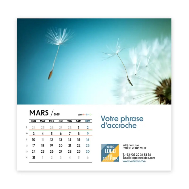 Photo de mars du calendrier chevalet carré personnalisé