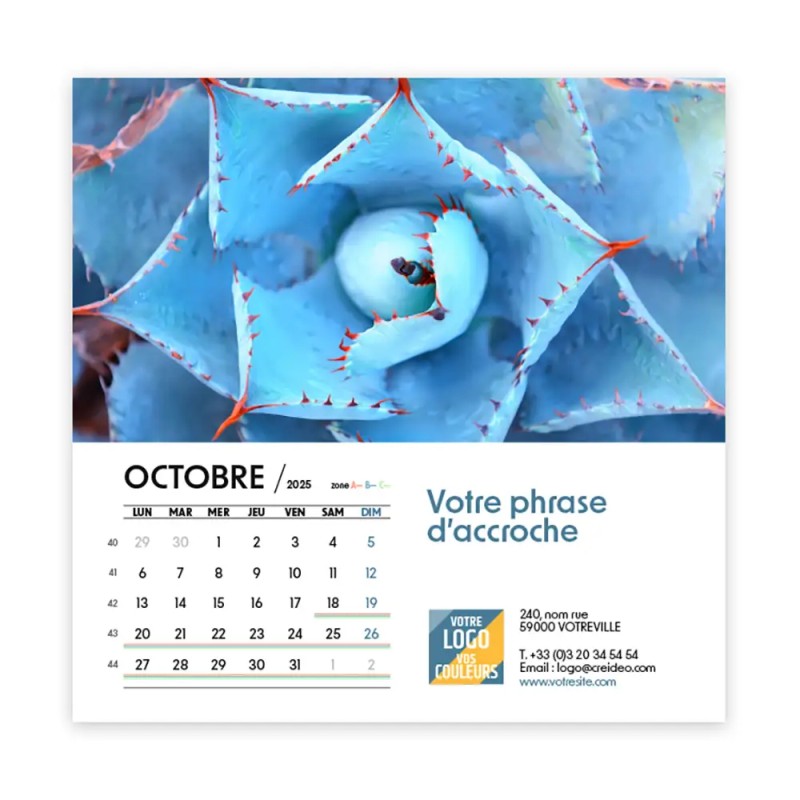 Photo d'octobre du calendrier chevalet carré personnalisé