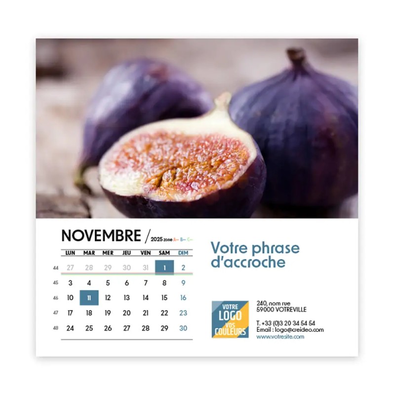 Photo de novembre du calendrier chevalet carré personnalisé