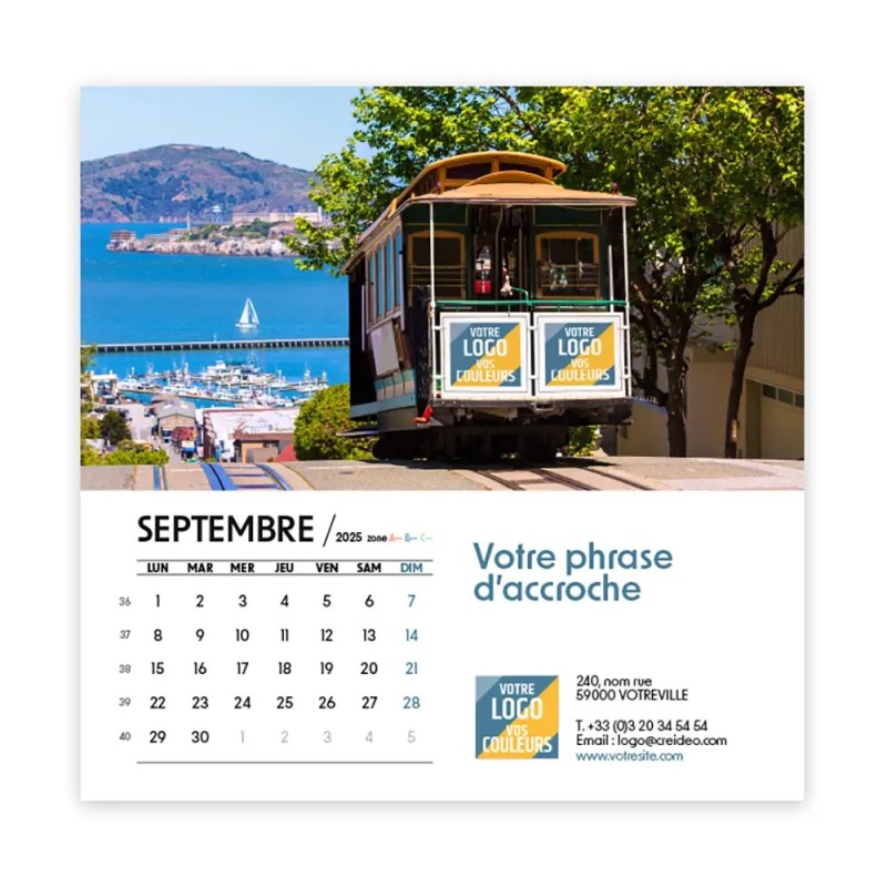 Photo avec logo intégré de septembre du Calendrier chevalet carré personnalisé