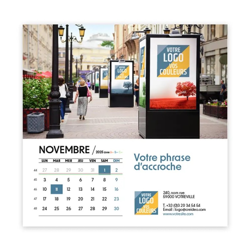 Photo avec logo intégré de novembre du Calendrier chevalet carré personnalisé