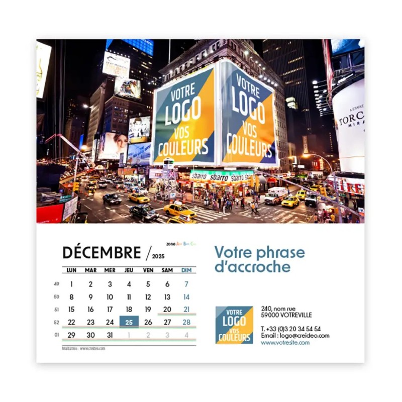 Photo avec logo intégré de décembre du Calendrier chevalet carré personnalisé