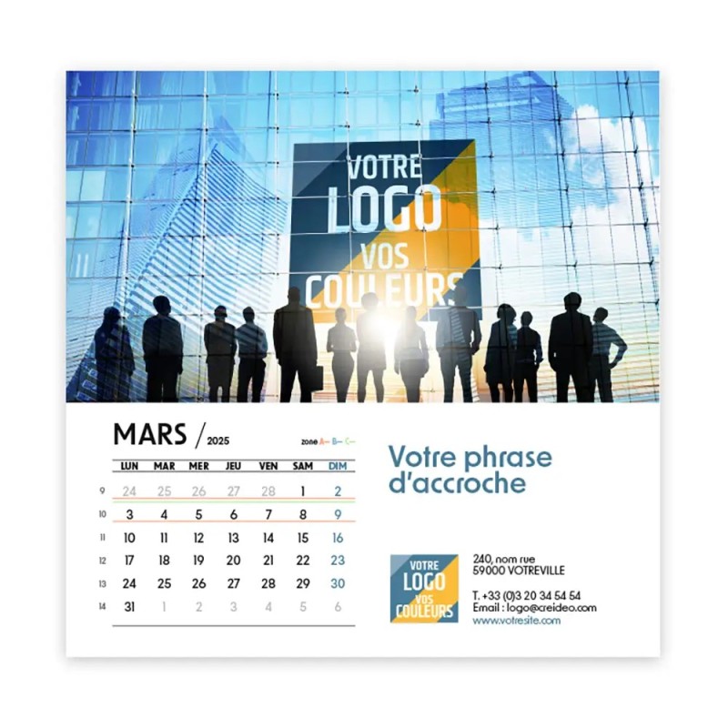 Photo avec logo intégré de mars du Calendrier chevalet carré personnalisé