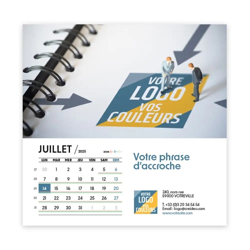 Photo avec logo intégré de juillet du Calendrier chevalet carré personnalisé