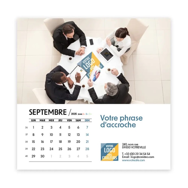 Photo avec logo intégré de septembre du Calendrier chevalet carré personnalisé