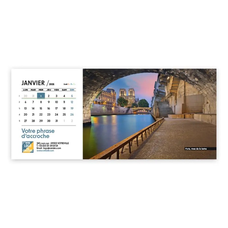 Photo de janvier du calendrier chevalet horizontal personnalisé