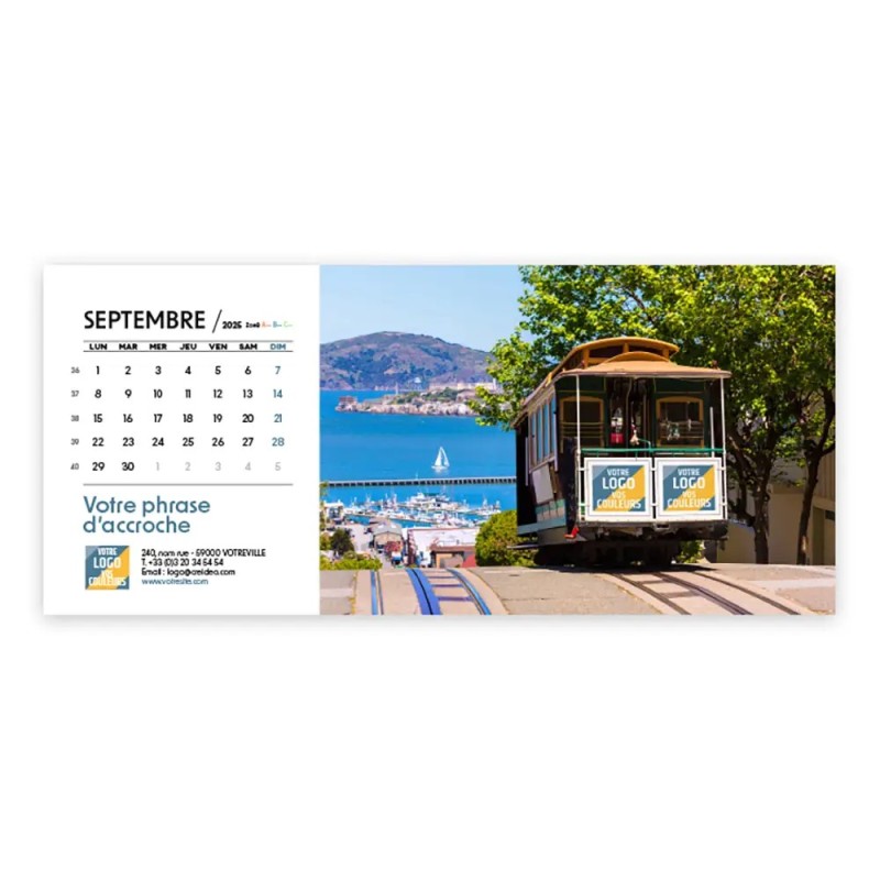 Photo avec logo intégré de septembre du Calendrier chevalet horizontal personnalisé