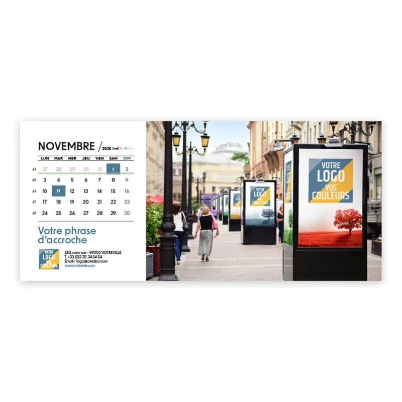 Photo avec logo intégré de novembre du Calendrier chevalet horizontal personnalisé