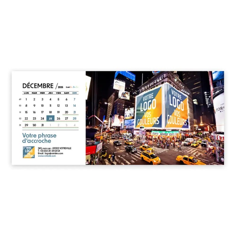 Photo avec logo intégré de décembre du Calendrier chevalet horizontal personnalisé