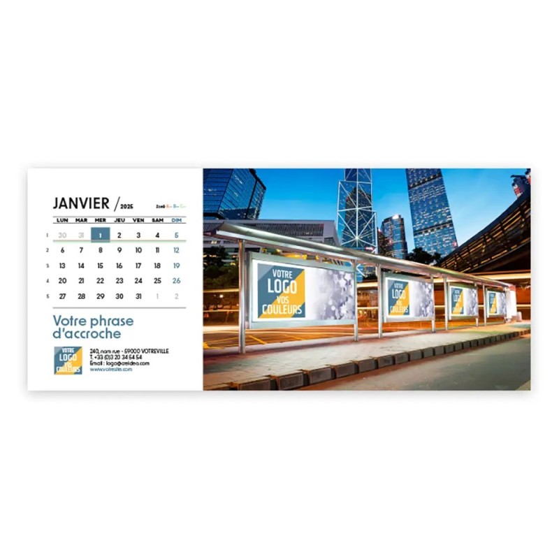 Photo avec logo intégré de janvier du calendrier chevalet horizontal personnalisé