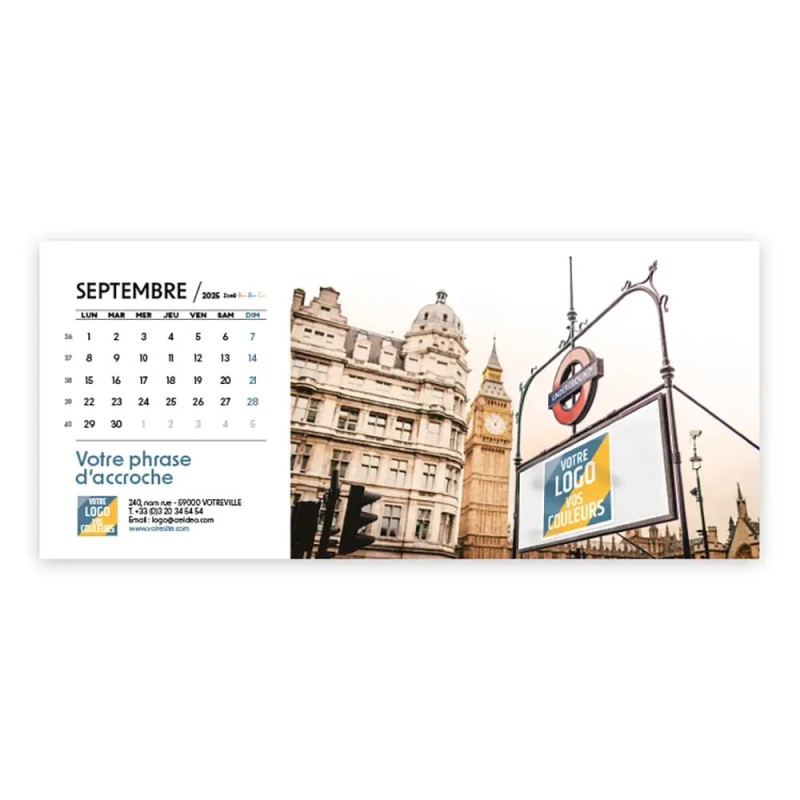 Photo avec logo intégré de septembre du Calendrier chevalet horizontal personnalisé