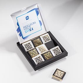 Carte de vœux chocolat MAGIC BOX Thème Réveillon - Créidéo