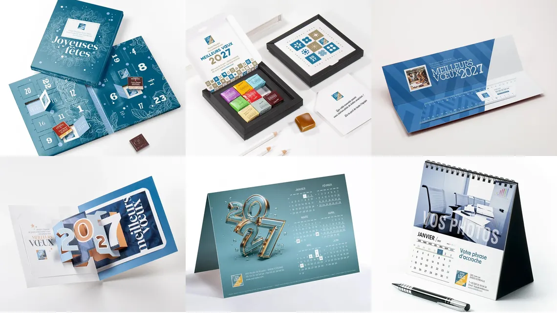 Une collection de cartes, coffrets gourmands et calendriers personnalisés